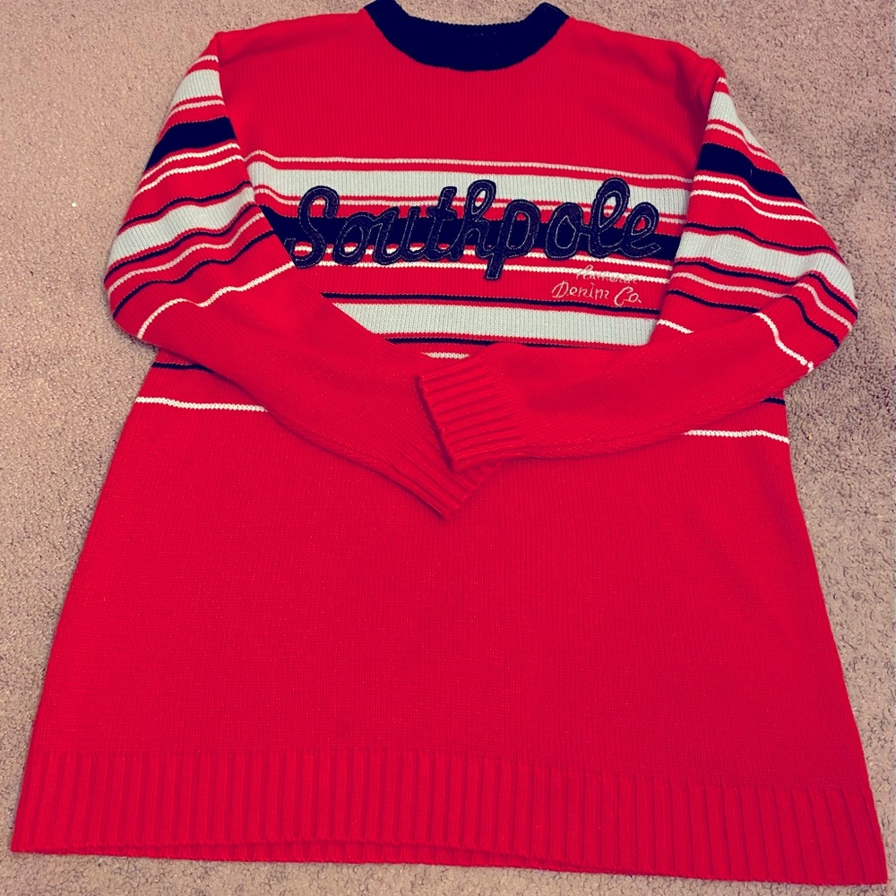 Southpole Authentic Collection Red Striped Logo size L  Thick Tight Knit Sweater